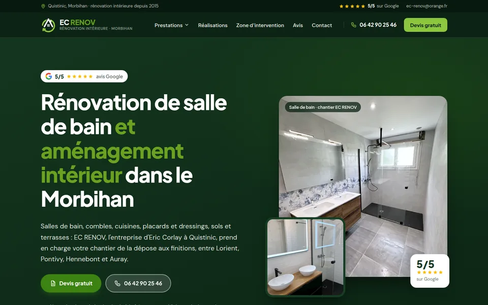 Page d'accueil du site EC RENOV